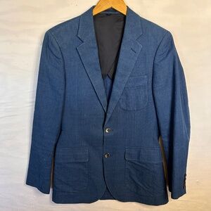 J Crew Ludlow Blazer 36R Cotton Linen Navy Blue Houndstooth Sport Coat Jacket